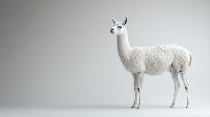Fototapeta premium Studio Portrait of a Calm White Llama Standing Proudly against Seamless Gradient Backdrop Revealing Soft Fur Details