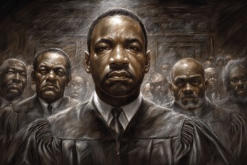 Naklejka premium Powerful Portrait African American Leader Supporters in Court