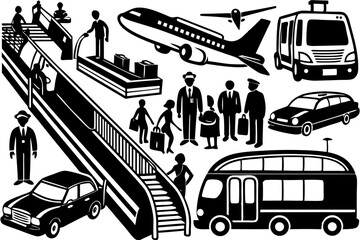 Airport transportation and passenger services illustration