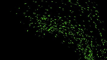 Blurred green fire embers sparks on black background . Texture isolated overlays. Concept of particles, sparkles, flame and light.