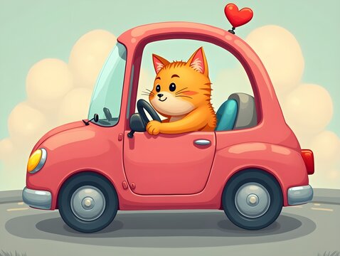 a cartoon cat in a car with a heart