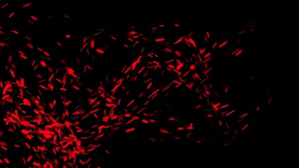 Blurred red fire embers sparks on black background . Texture isolated overlays. Concept of particles, sparkles, flame and light.