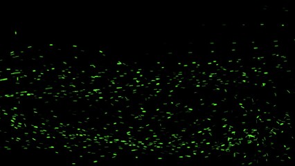 Blurred green fire embers sparks on black background . Texture isolated overlays. Concept of particles, sparkles, flame and light.