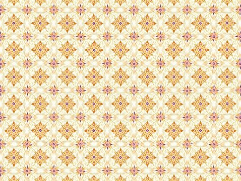 Orange Blue Floral Geometric Seamless Pattern Design Texture