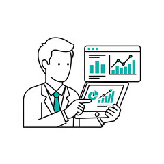 Businessman analyzing financial data on tablet and computer screen