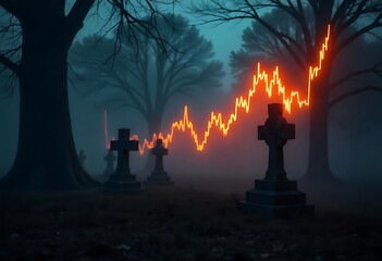 Financial stock market chart over cityscape background. Green arrow and data illustration show global business growth, investment trends, economic rise, and digital financial success visuals.

