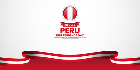 Peru independence day with waving ribbon flag for banner design