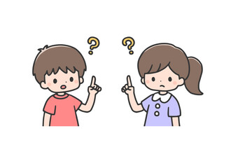 疑問を示す男の子と女の子　上半身