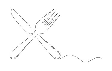 knife and fork icon concept continuous line drawing