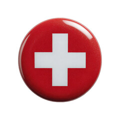 Obraz premium Round, glossy button; Swiss flag design. Red circle with white cross