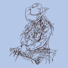 cowgirl in a hat on horseback vector for illustration card decoration
