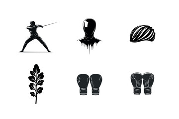 Silhouette icons of combat sports and equipment