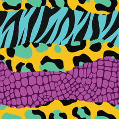 Mixed Animal Skin Pattern, zebra, leopard, crocodile, abstract seamless pattern background	
