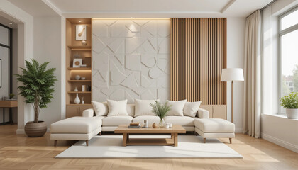 Minimal room with an armchair on empty white wall background