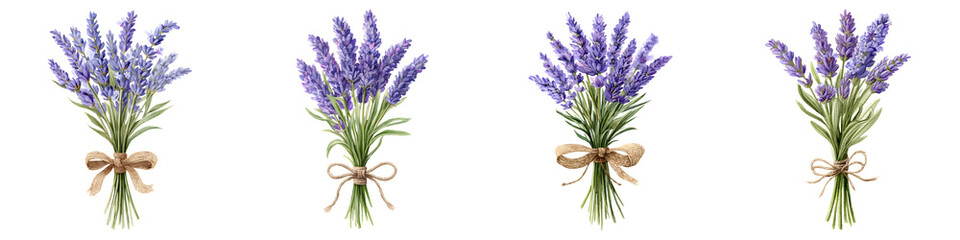 Fototapeta premium Bunches of fresh lavender flowers tied with ribbons
