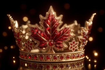 Obraz premium Regal Maple Leaf Crown Gold Ruby Jewel Royalty Canada