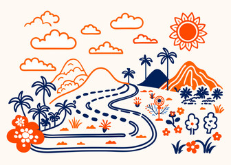 Colorful Tropical Landscape Illustration