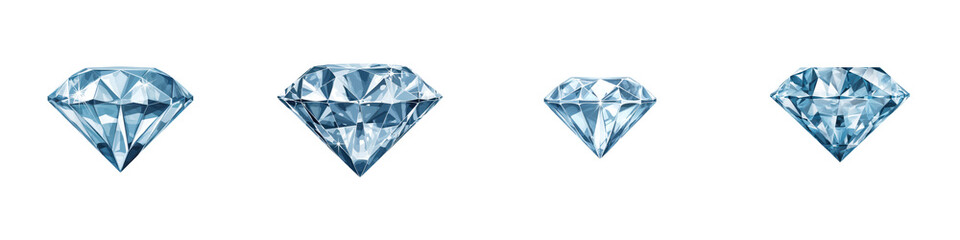 Four faceted diamond gemstones with brilliant shine and clarity