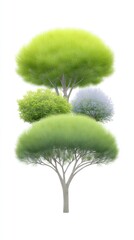 Stylized, layered trees on white background