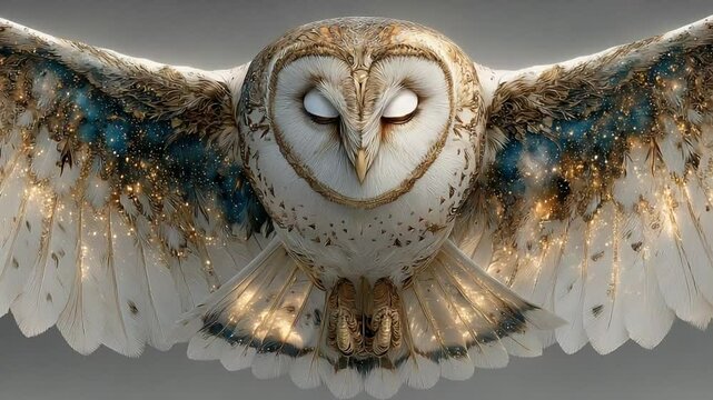 A mesmerizing flight of barn owls with sparkling wings in a seamless loop video