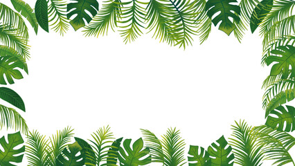 水彩風　トロピカル熱帯植物のセット飾りフレーム1（16:9）Summer Tropical Series:Watercolor Tropical Frame: Leaves