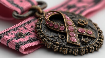 Pink ribbon medal on ribbon