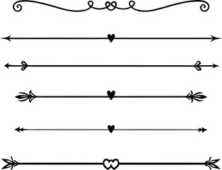 Ornate Divider Set with Hearts, Arrows, and Decorative Elements Isolated on White BG
