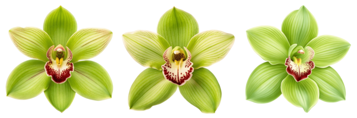 Set For Three green orchids isolated on transparent background