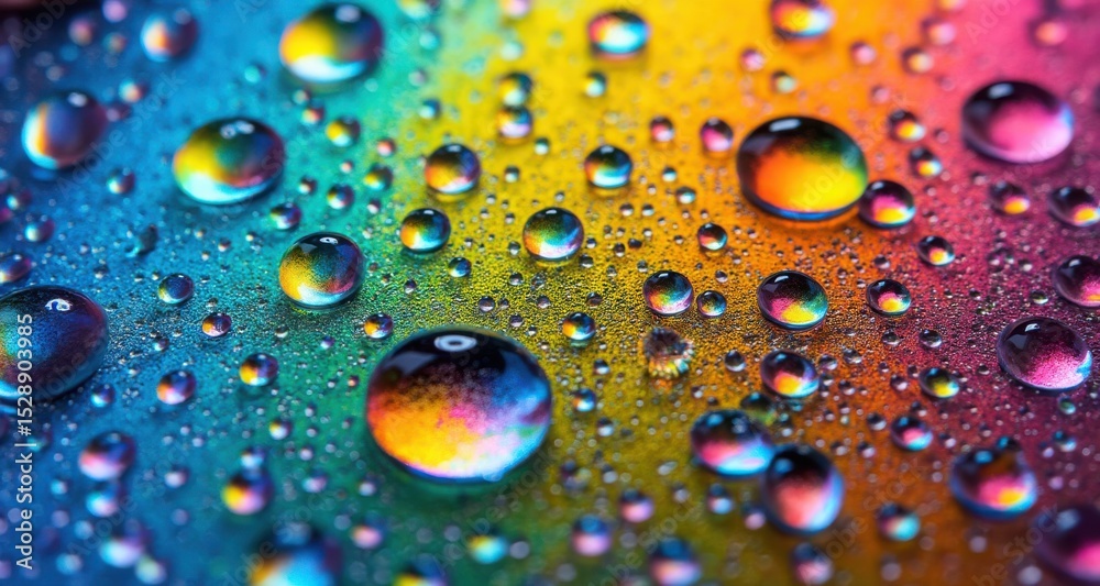 Poster Psychedelic Colorful Droplets Forming Patterns on Reflective Surface