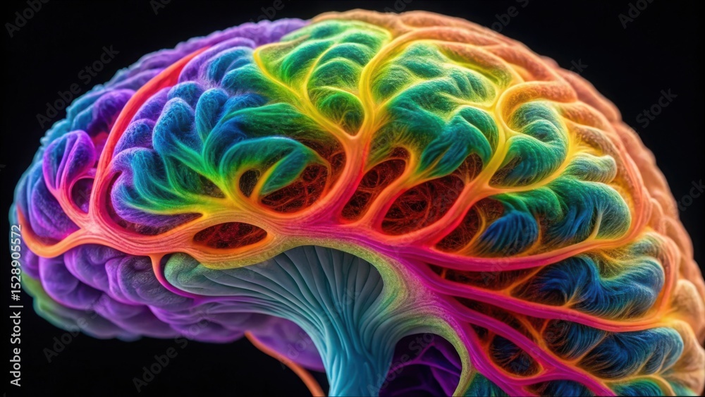 Poster vibrant synaptic connections visualized as abstract art in gigapixel quality