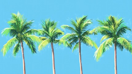 Obraz premium Four palm trees against a light blue sky