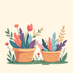 Colorful Potted Plants in Autumnal Garden with Vibrant Leaves