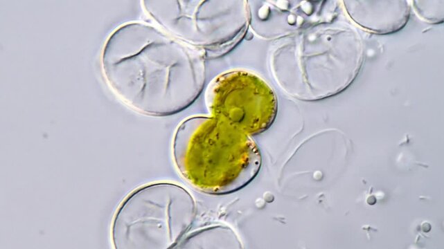 Microalgal under microscope, Cosmarium algae 