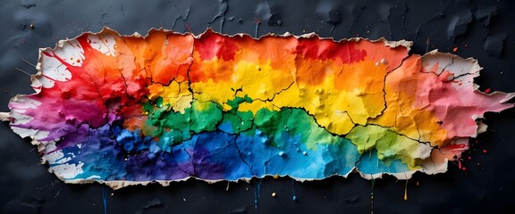 watercolor colorful lgbt flag colors splash on a ripped paper with black wide background wallpaper