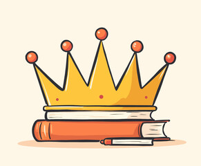 Golden Crown atop Stacked Books with Pen, Symbolizing Knowledge and Authority