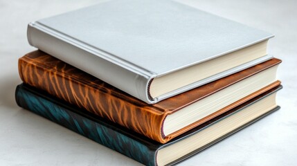 Stack of Books, Leather-Bound, Textured Covers