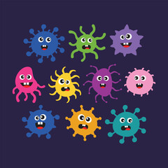 Cute Colorful Cartoon Germs and Bacteria Illustration
