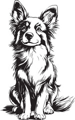 Print Sitting Border Collie Dog Vector Illustration