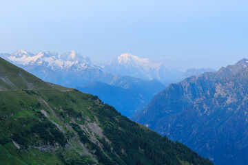 Mont Blanc massif mountain panorama in Western Alps, France