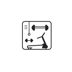 Naklejka premium Fitness equipment icon set including weights and treadmill 