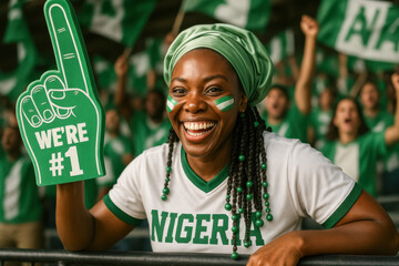 Nigerian Fan Smiling with Foam Finger and Face Paint

