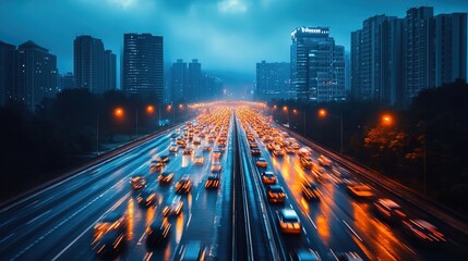 Obraz premium Nightscape Long Exposure Heavy Traffic Rush Hour Cityscape Urban Scenery