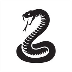 Coiled Cobra Snake Silhouette Icon – S-Shaped Venomous Serpent Vector Design