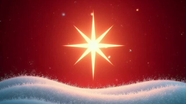 Festive Red Background with Simulated Snowfall and a Starburst Design