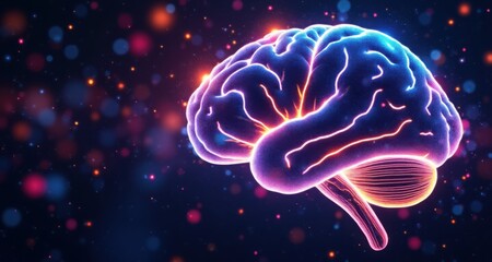 Obraz premium Vibrant Human Brain Outline with Colorful Lights and Abstract Effects