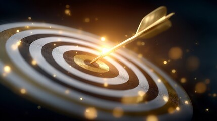 Obraz premium Gold Arrow Hitting Bullseye Target Success Achievement Goal