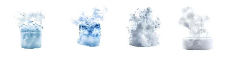 Set of dry ice smoke effect variations isolated on transparent background