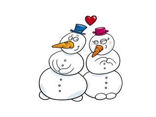 Illustration of snowman couple in love isolated on white background for valentines day