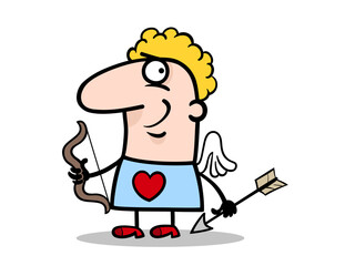 Cartoon cupid with bow and arrow valentines day