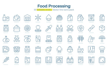 Food Processing line icon pack. Food Processing Stroke icon set. Editable Stroke icon